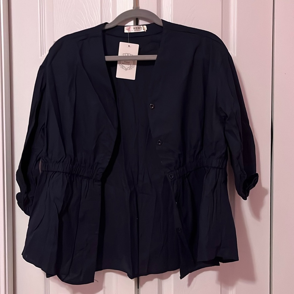 Button up cinch waist shirt